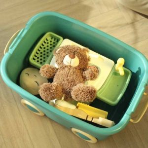 Kids Toy Storage Box with Lid and Wheels, 45L Green