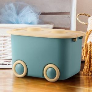 Kids Toy Storage Box with Lid and Wheels, 45L Blue