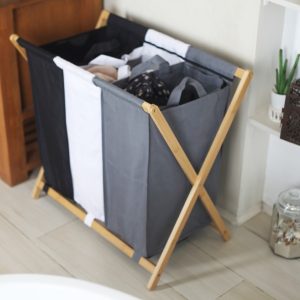 Large Collapsible Laundry Sorter 3 Compartments Laundry Basket, L70 W40 H64 cm