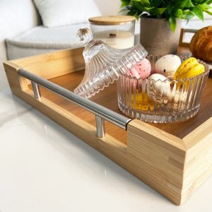 Set of Two Wood Serving Trays with Handles, L38.1 W25.4 H5 and L43.2 W30.5 H5 cm