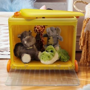 Toy Storage Box on Wheels with Lid and Transparent Door, L49 W35 H38.5 cm
