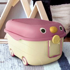 Kids Toy Storage Box with Lid and Wheels, 70L Large Pink