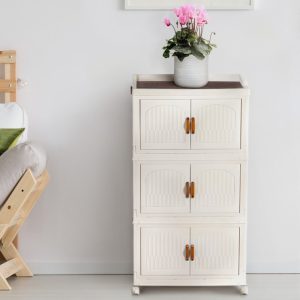 Plastic Sideboard Cabinet on Wheels L60 W35 H107.5 cm Cream White